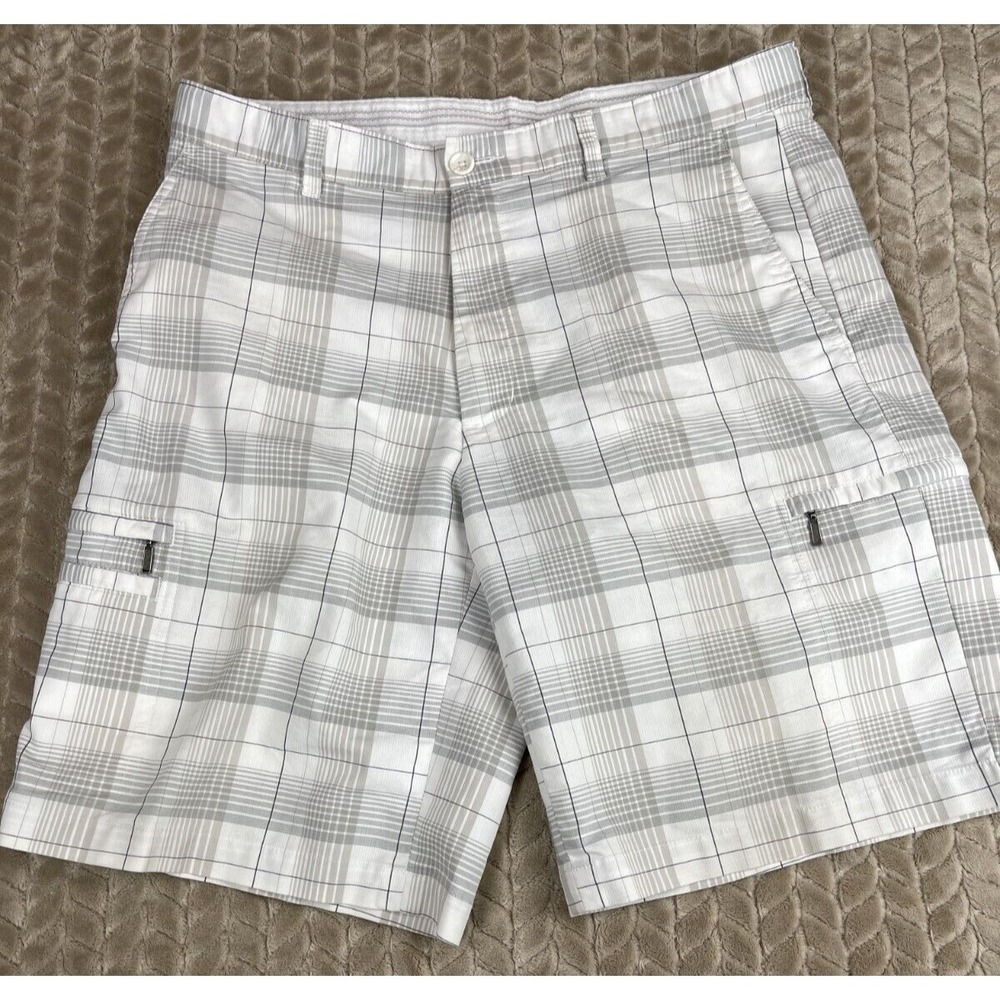 Greg Norman for Tasso Elba Men's Golf Shorts 34X10 Plaid Zip Cargo Pocket